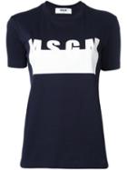 Msgm Logo Print T-shirt, Size: Medium, Blue, Cotton