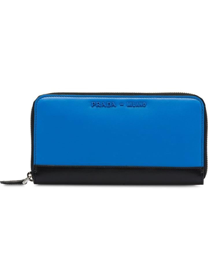 Prada Leather Zip-around Wallet - Blue