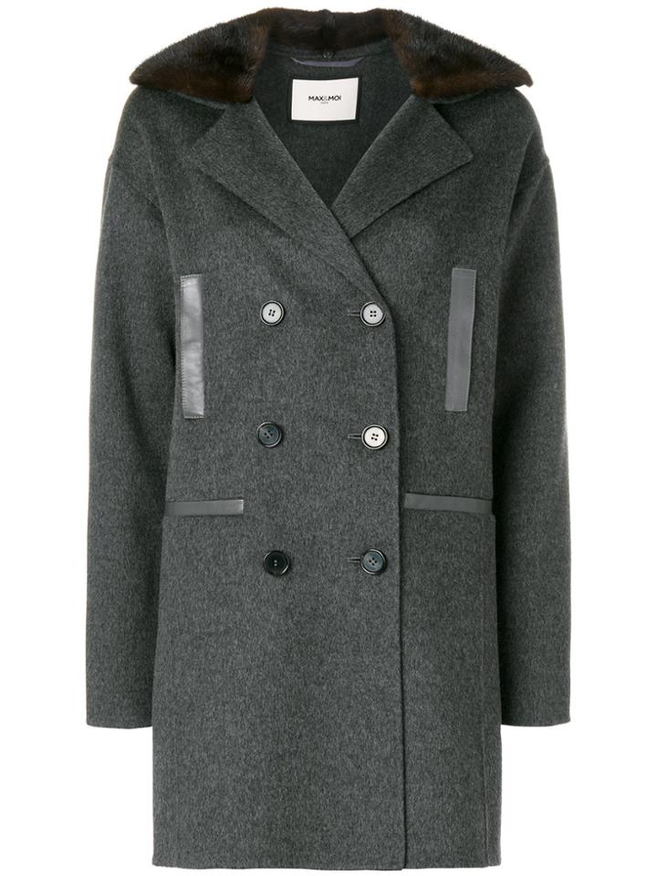 Max & Moi Fur Double-breasted Coat - Grey