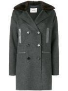 Max & Moi Fur Double-breasted Coat - Grey