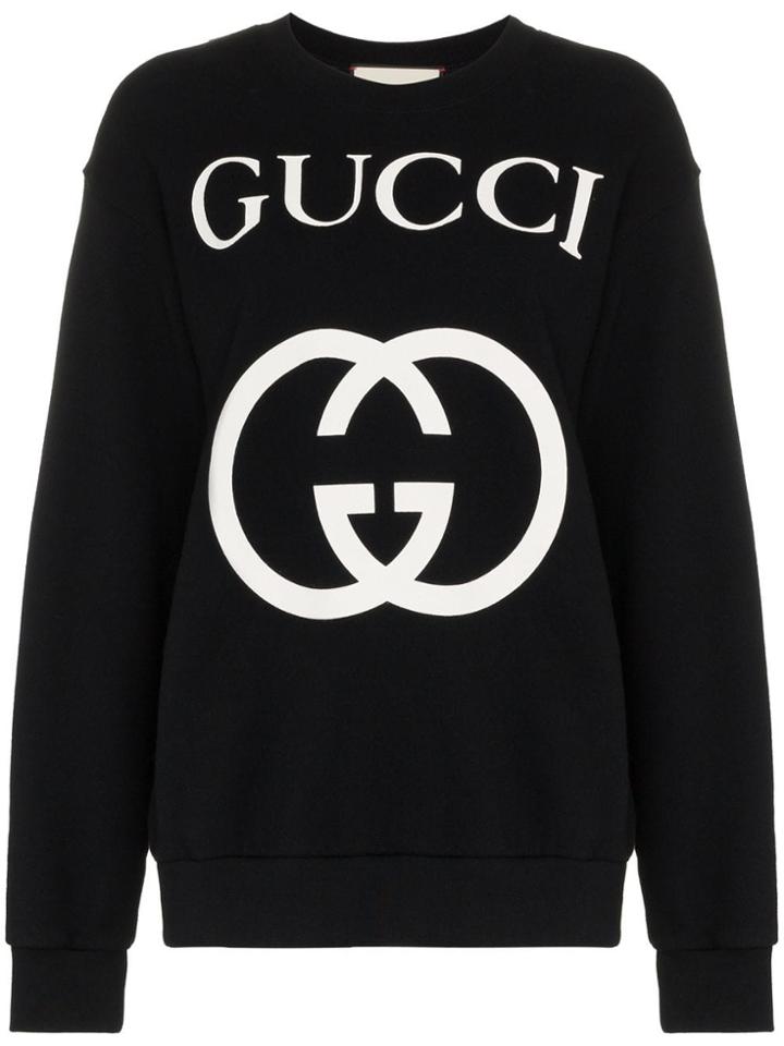 Gucci Logo Print Cotton Jumper - Black