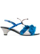 Marni Llama Fur Trim Sandals - Blue