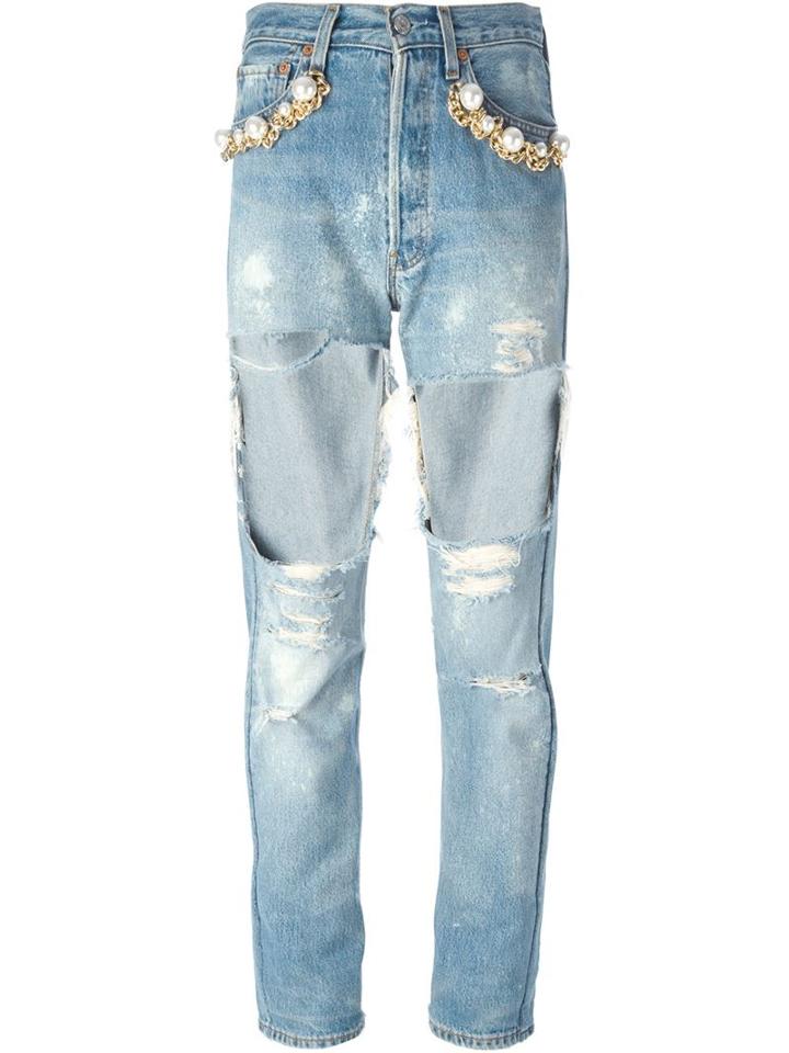 Forte Couture Embellished Ripped Jeans, Women's, Size: 26, Blue, Cotton