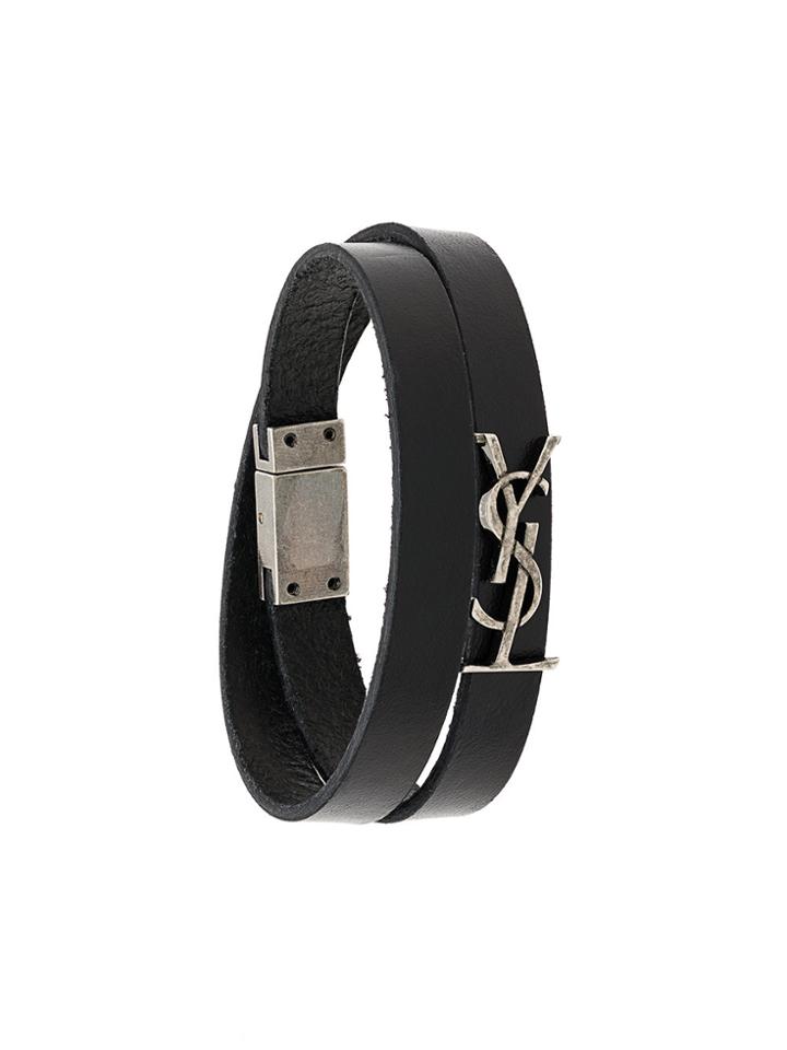 Saint Laurent Wrap Around Logo Plaque Bracelet - Black
