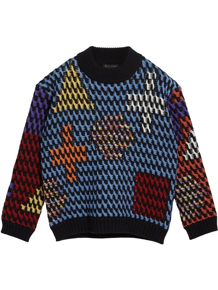 Burberry Multicoloured Cable Knit Wool Sweater - Black