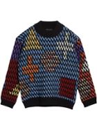 Burberry Multicoloured Cable Knit Wool Sweater - Black