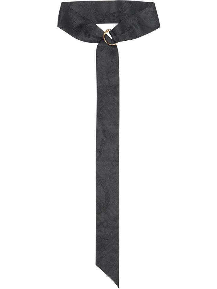 Burberry D-ring Detail Chain Silk Jacquard Skinny Scarf - Black
