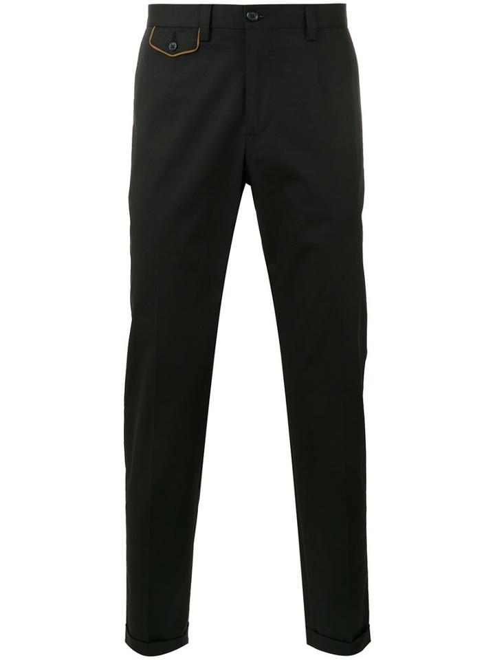 Dolce & Gabbana Contrast Trim Trousers, Men's, Size: 44, Blue, Cotton/spandex/elastane