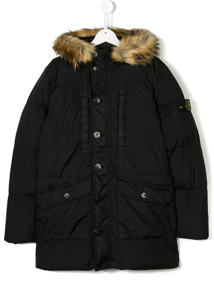 Stone Island Junior Teen Fur-trimmed Hood Coat - Black