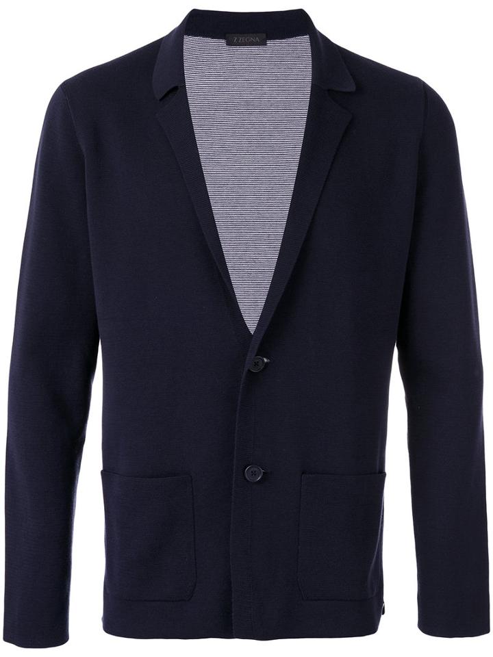 Z Zegna Patch Pockets Blazer, Men's, Size: Large, Blue, Cotton