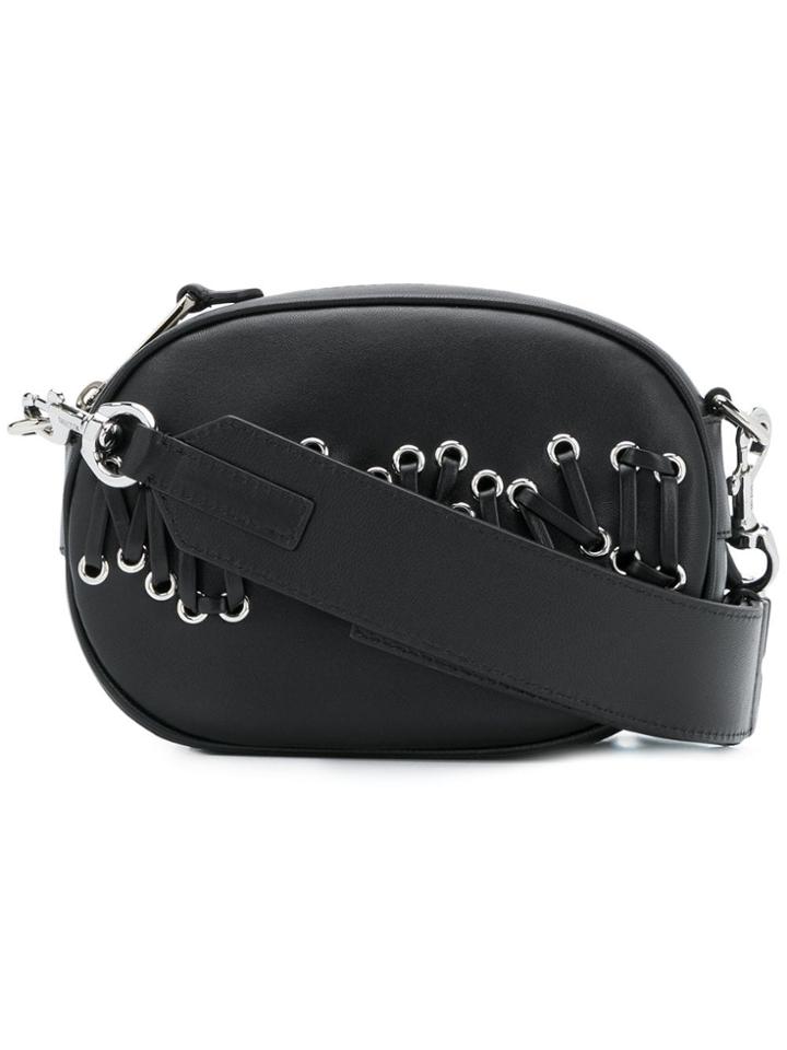 Moschino Lace Through Logo Shoulder Bag - Black