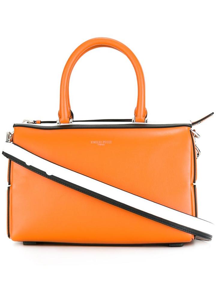 Emilio Pucci Contrasting Detail Tote, Women's, Yellow/orange, Leather/polyester/polyurethane