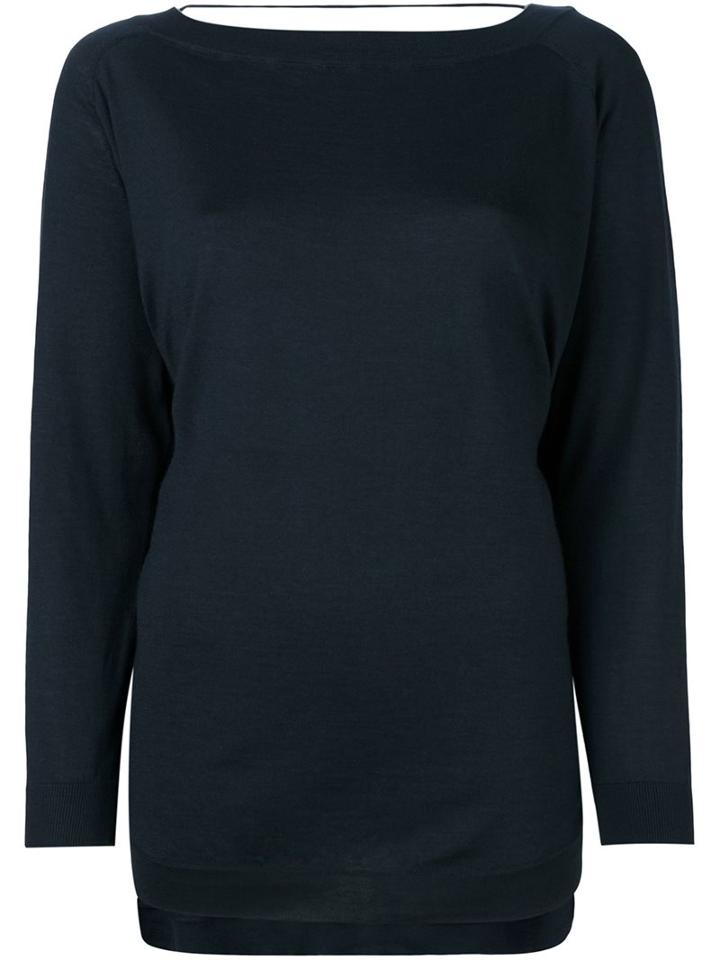 Brunello Cucinelli Boat Neck Longsleeved Blouse, Women's, Size: Medium, Blue, Silk/spandex/elastane/cashmere