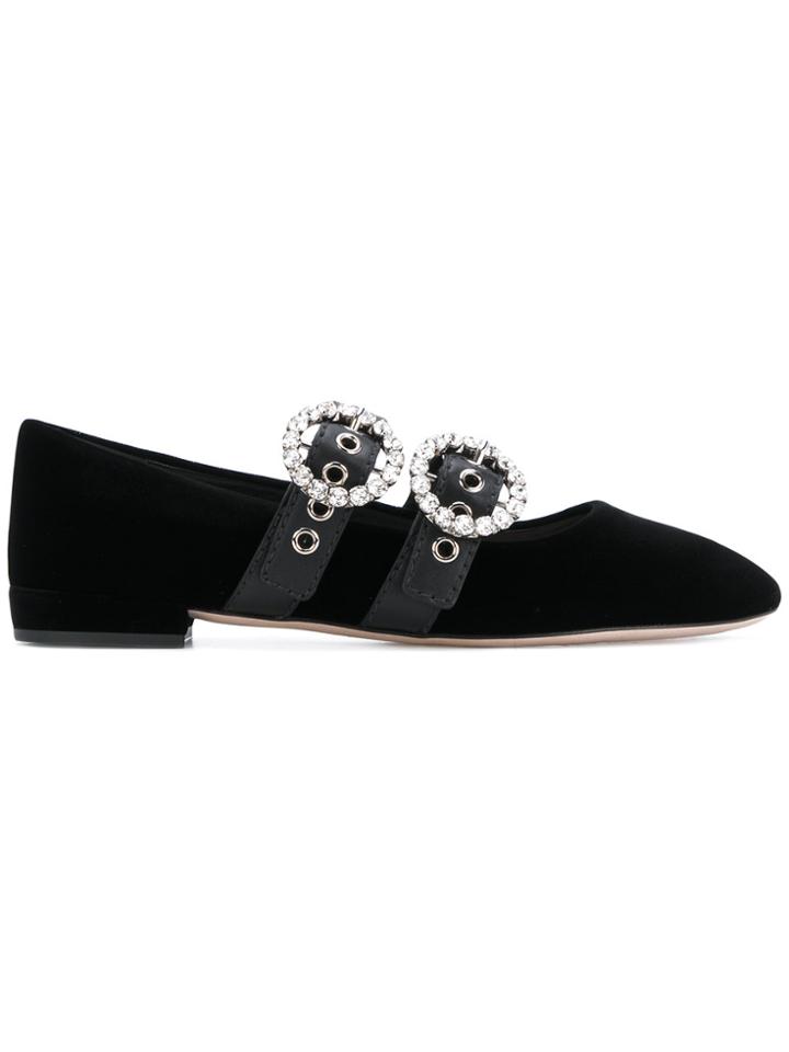 Miu Miu Embellished Buckle Ballerinas - Black