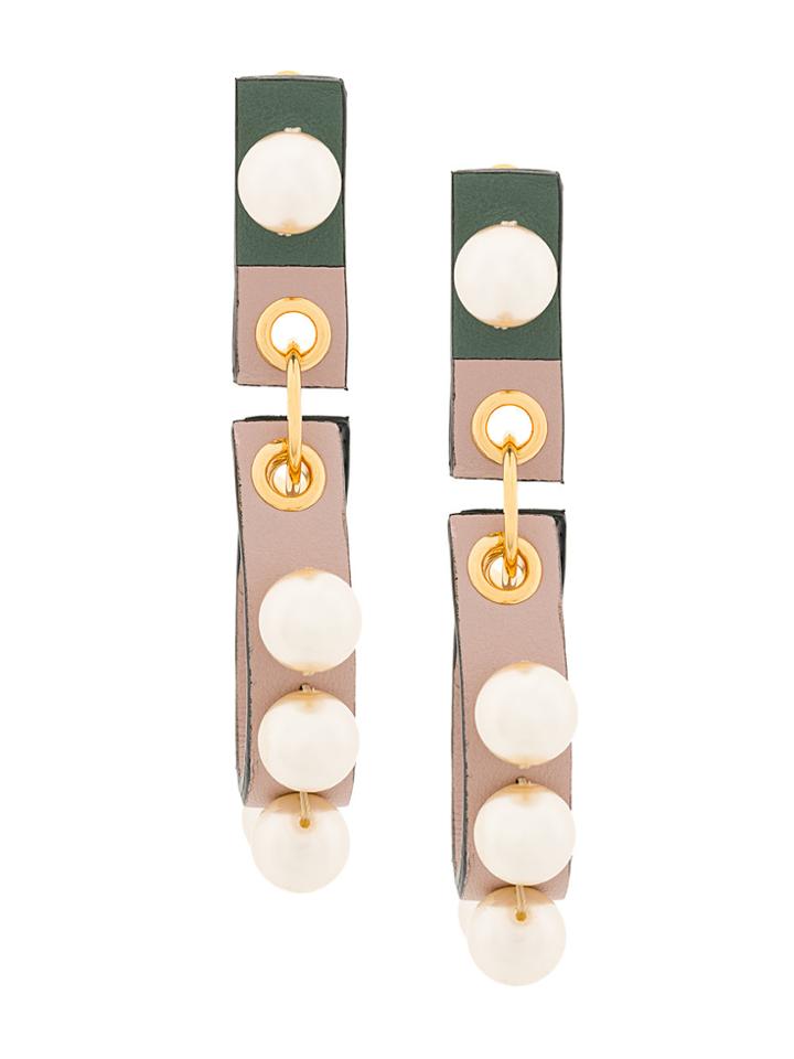 Marni Pearl Leather Earrings - Nude & Neutrals