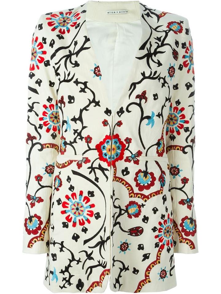 Alice+olivia 'chriselle' Embroidered Long Single Breasted Blazer