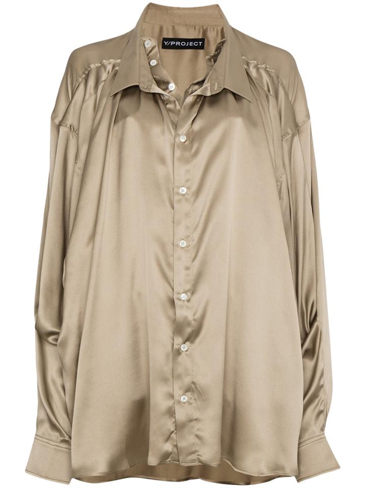Y / Project Silk Double Layered Oversized Shirt - Nude & Neutrals