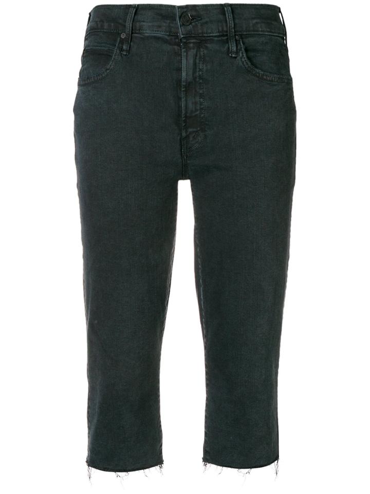 Mother Frayed Long Denim Shorts - Black