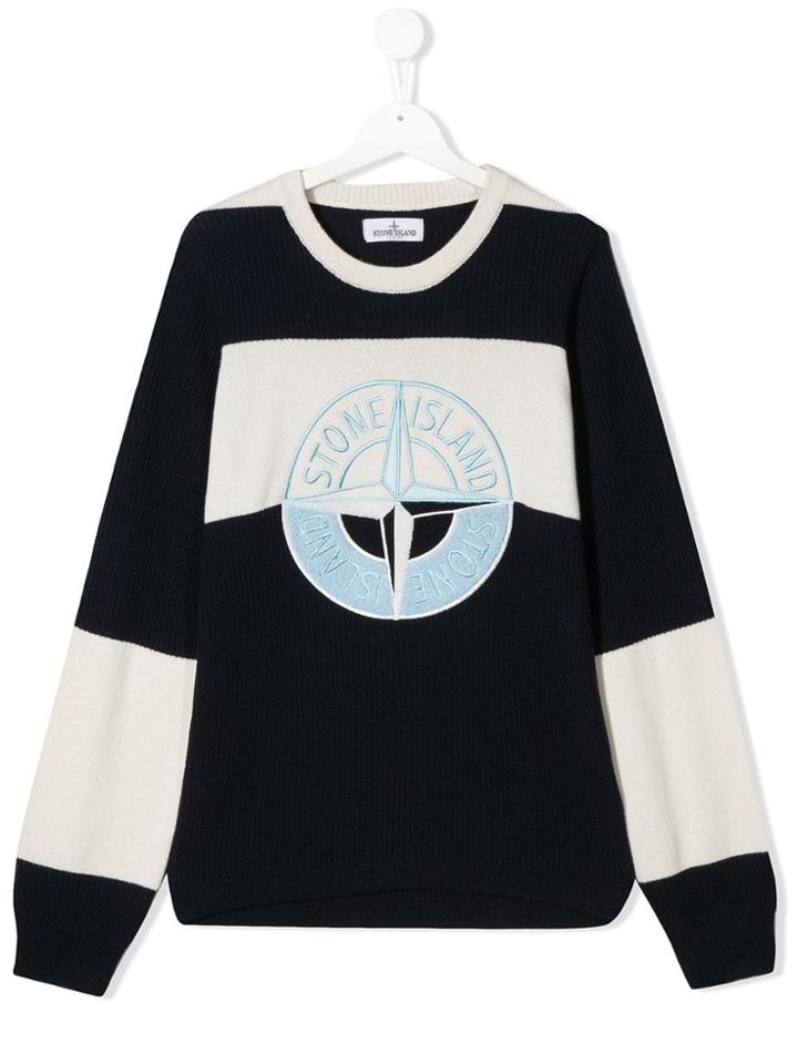 Stone Island Junior Teen Contrast Logo Jumper - Blue
