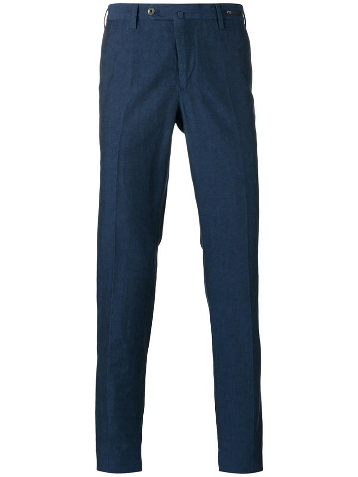 Pt01 - Slim Fit Trousers - Men - Cotton/linen/flax - 54, Blue, Cotton/linen/flax