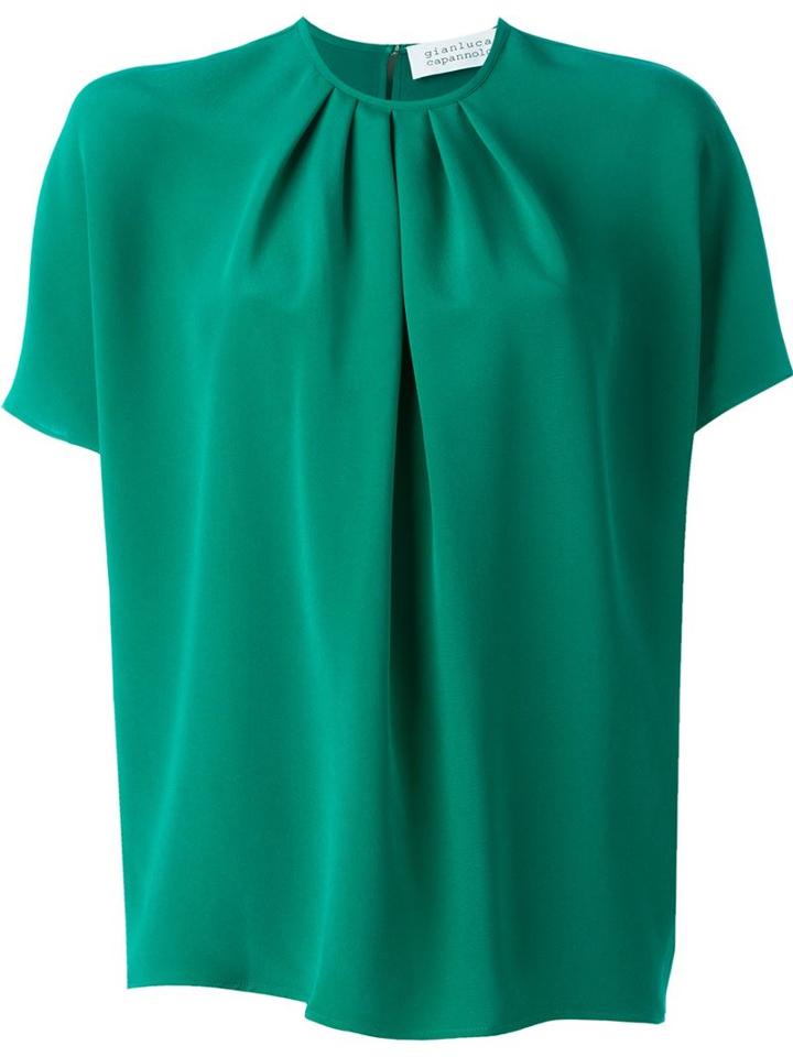Gianluca Capannolo Batwing Pleated Front Blouse, Women's, Size: 42, Green, Silk