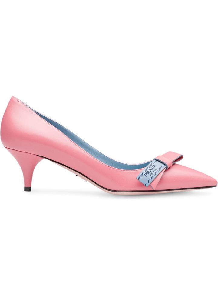 Prada Kitten Heel Bow Pumps - Pink