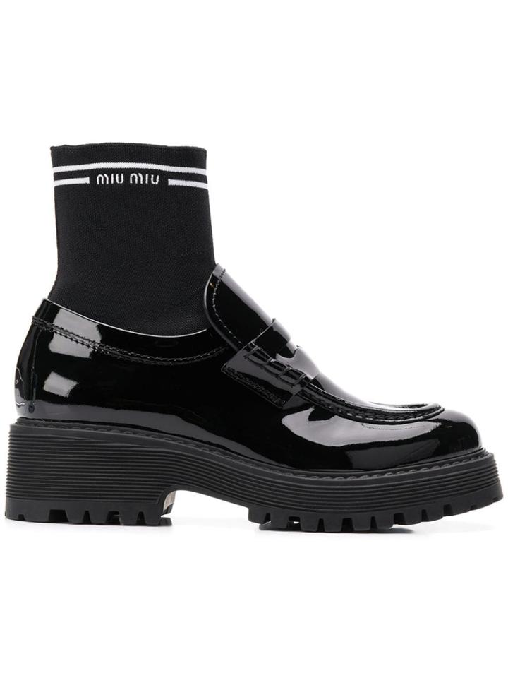 Miu Miu Sock Insert Penny Loafers - Black
