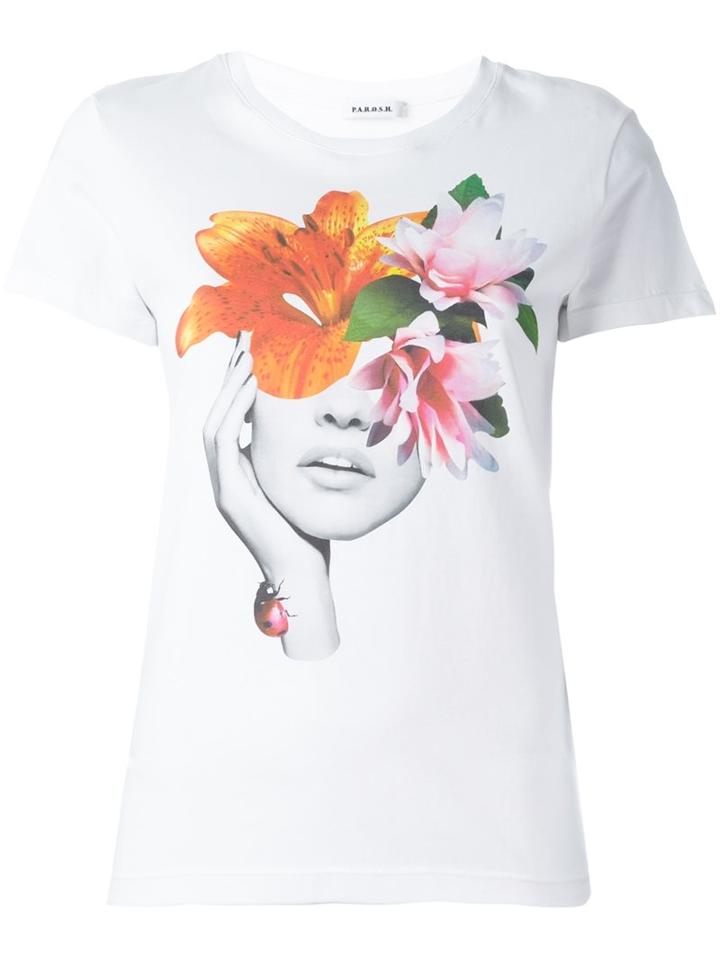 P.a.r.o.s.h. Collage Print T-shirt, Women's, Size: Medium, White, Cotton