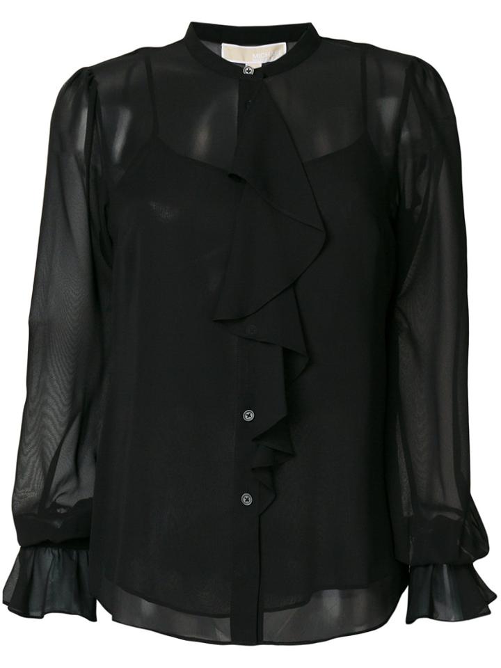 Michael Michael Kors Sheer Ruffle-trimmed Blouse - Black