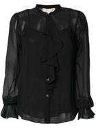 Michael Michael Kors Sheer Ruffle-trimmed Blouse - Black