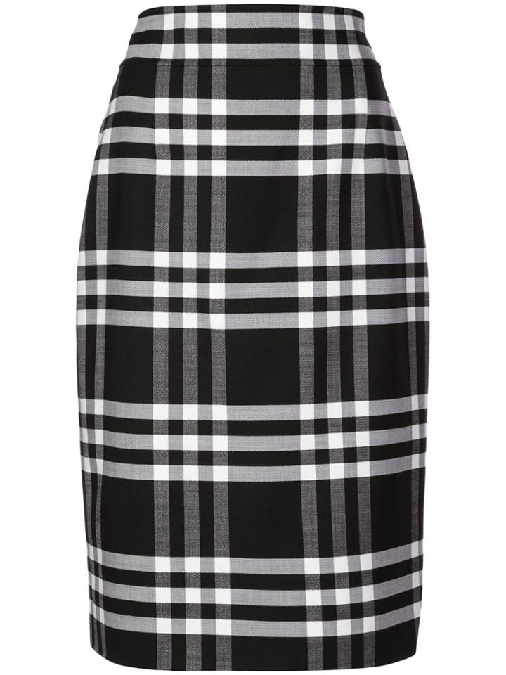 Oscar De La Renta Plaid Fitted Skirt - Blue