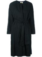 Erika Cavallini Collarless Belted Coat, Women's, Size: 38, Black, Cotton/metal