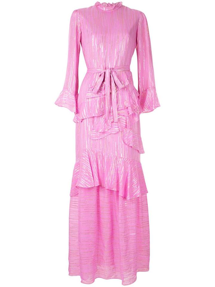 Saloni Metallic Striped Gown - Pink