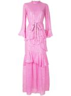Saloni Metallic Striped Gown - Pink