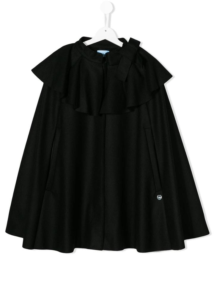 Lanvin Enfant Teen Flared Cape Coat - Black