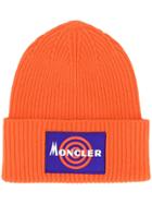 Moncler Logo Knitted Beanie - Orange
