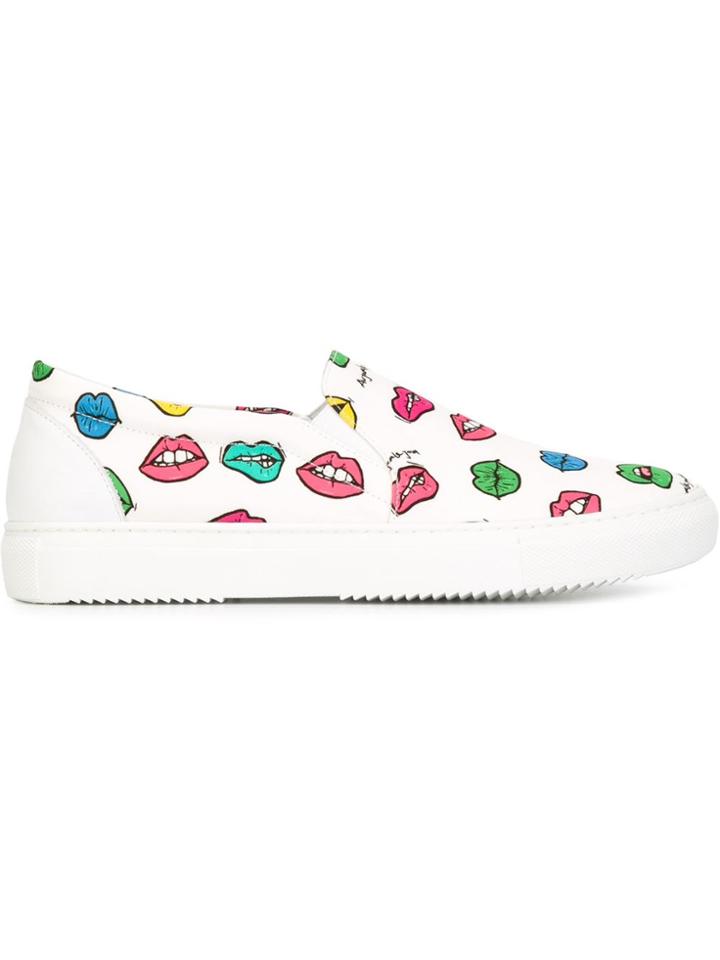 Au Jour Le Jour Mouth Print Slip-on Sneakers - White