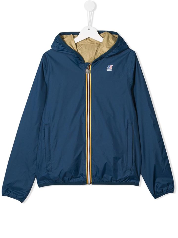 K Way Kids Hooded Logo Jacket - Blue