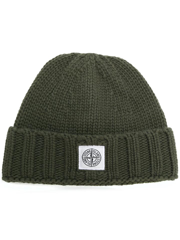 Stone Island Logo Patch Beanie - Green