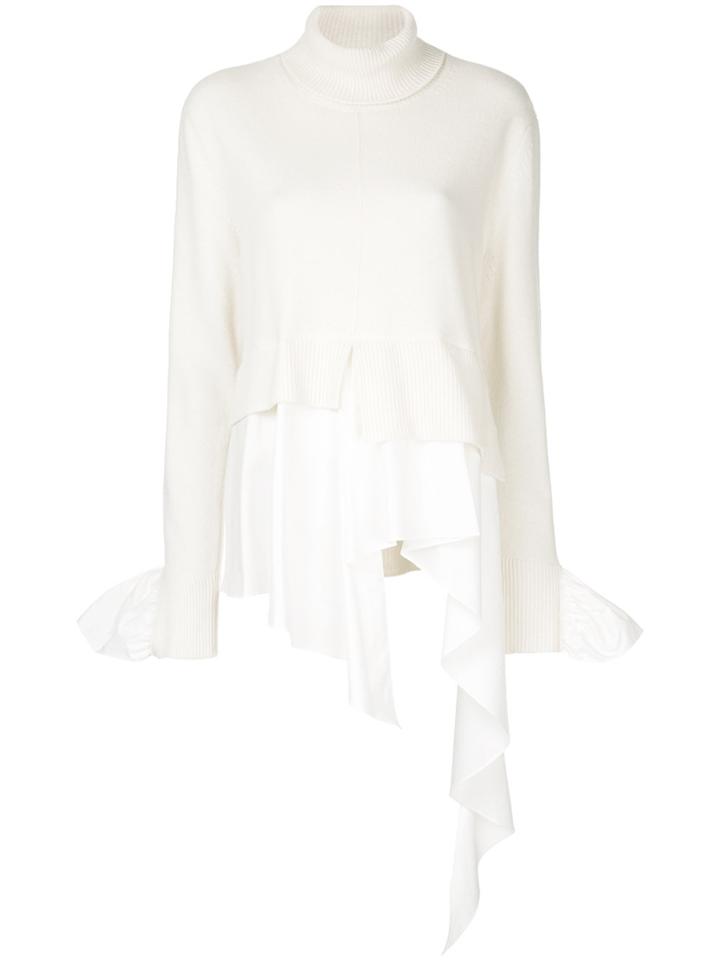 Goen.j Asymmetric Poplin Turtleneck Top - White