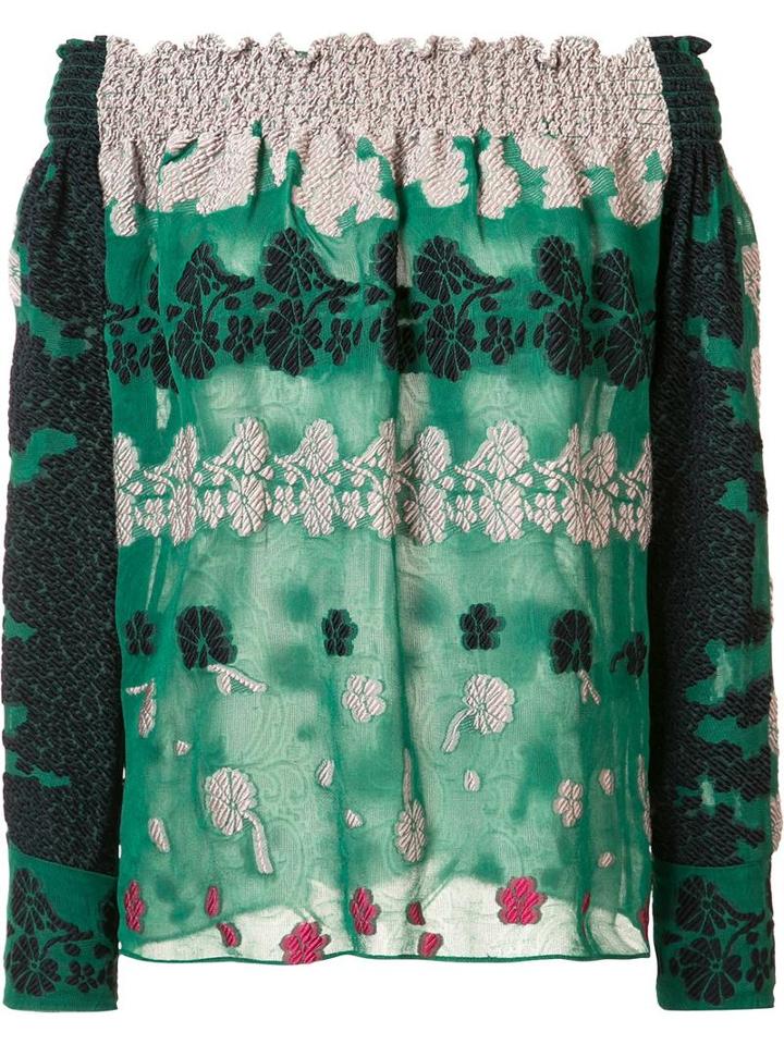 Yigal Azrouel Embroidered Off-shoulder Blouse, Women's, Size: 6, Green, Viscose/polyester