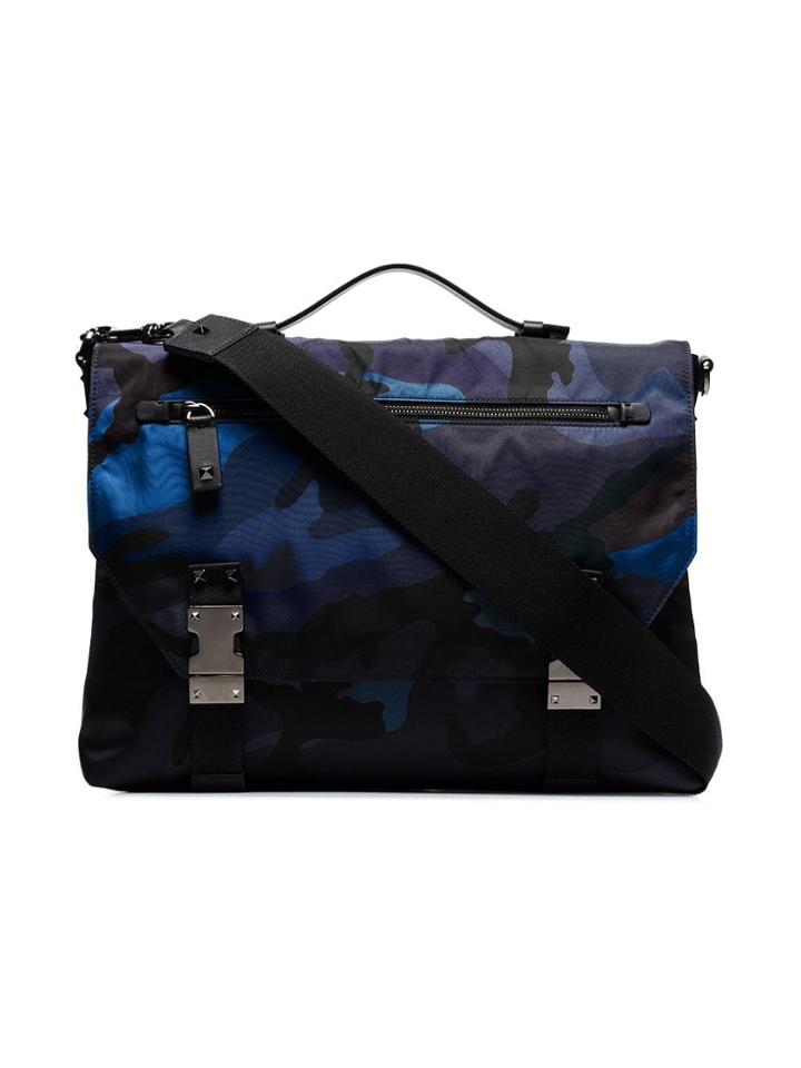 Valentino Blue Camo Print Stud Detail Messenger Bag