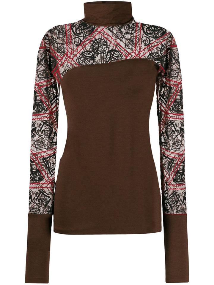 Romeo Gigli Pre-owned 1990s Embroidered Sheer Panels Blouse - Brown