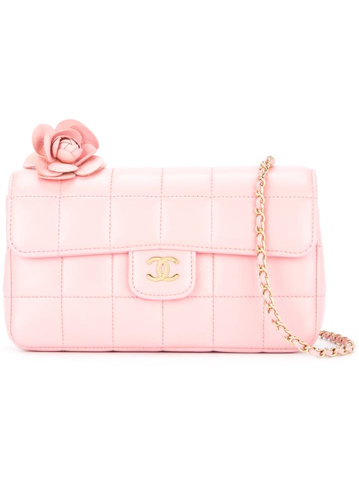 Chanel Vintage Choco Bar Camelia Cc Single Chain Shoulder Bag - Pink &