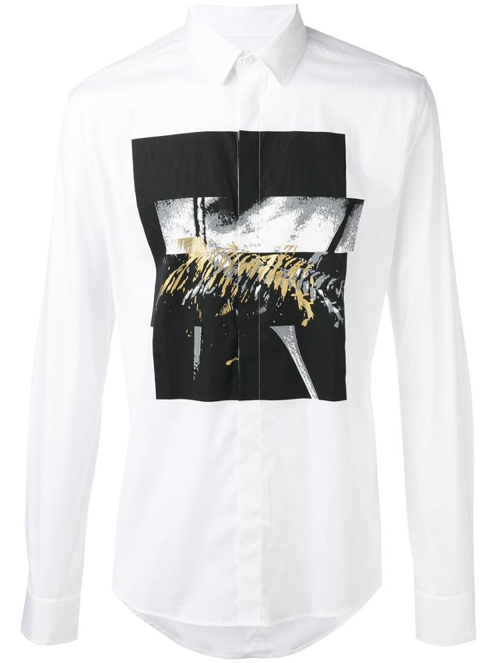 Les Hommes Printed Shirt, Men's, Size: 48, White, Cotton/spandex/elastane