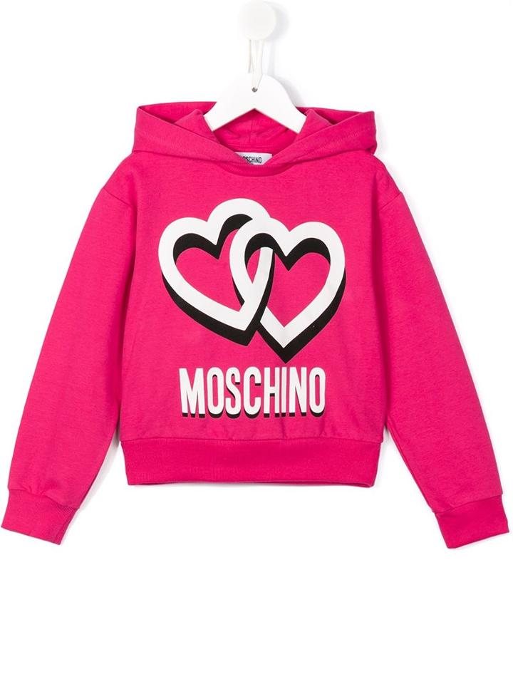 Moschino Kids Double Heart Print Hoodie, Girl's, Size: 10 Yrs, Pink/purple