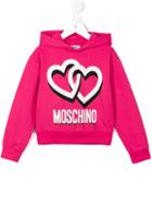 Moschino Kids Double Heart Print Hoodie, Girl's, Size: 10 Yrs, Pink/purple