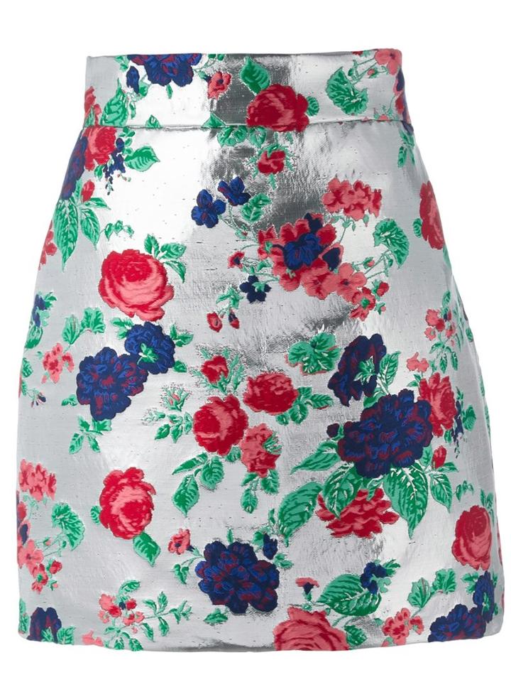 Msgm Metallic (grey) Embroidered Skirt, Women's, Size: 44, Acrylic/polyamide/polyester/metallic Fibre
