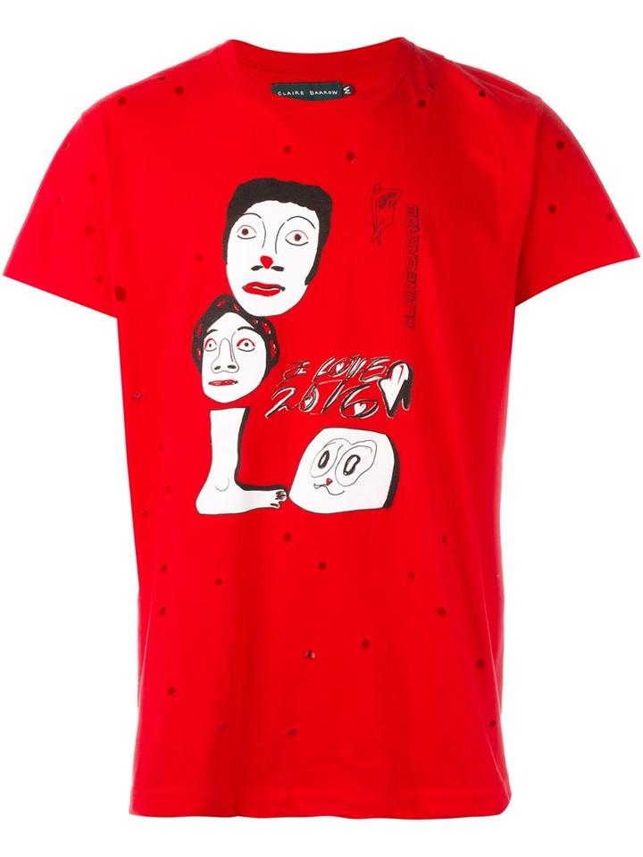 Claire Barrow 'time' T-shirt, Adult Unisex, Size: Medium, Red, Cotton