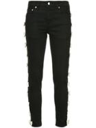 Tu Es Mon Trésor Ribbon Trim Cropped Jeans Short Length - Black